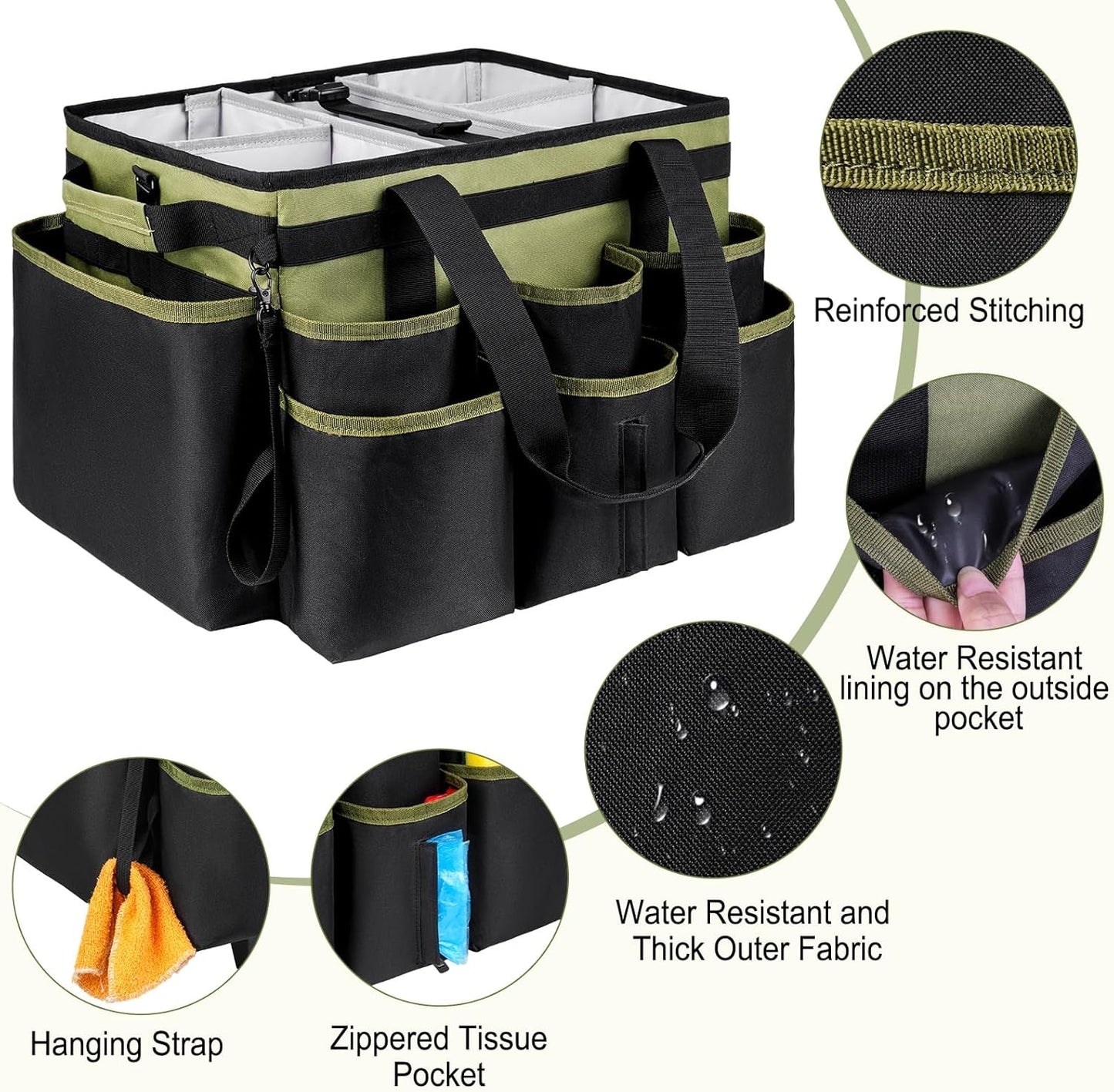 Large Rolling Cleaning Caddy Bag with Detachable Trolley,Cleaning Cart on Wheels with Shoulder Strap,Cleaning Supplies Organizer for Housekeepers,Black