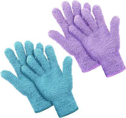 Patelai 2 Pairs Microfiber Gloves for plants Dusting Cleaning Glove Mittens House Cars Blinds Dusting(Blue, Grass Green,Large)
