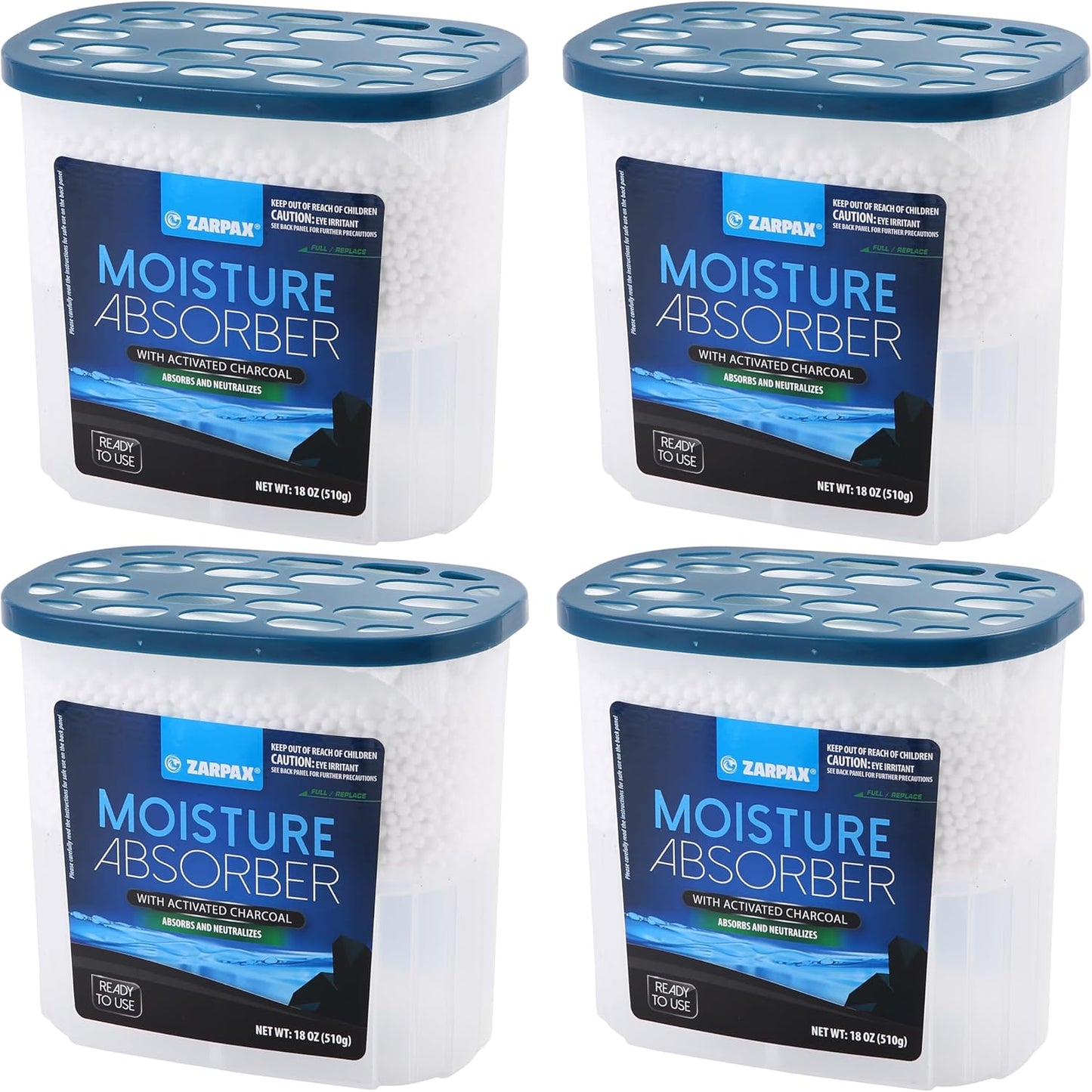 ZARPAX Moisture Absorber Activated Charcoal 10.5 oz/300g | Removes Moisture, Damp, Humidity & Odors | Odor Absorber | Moisture Trap for Bathroom, Closet, Kitchen & Small Spaces | Set of 6