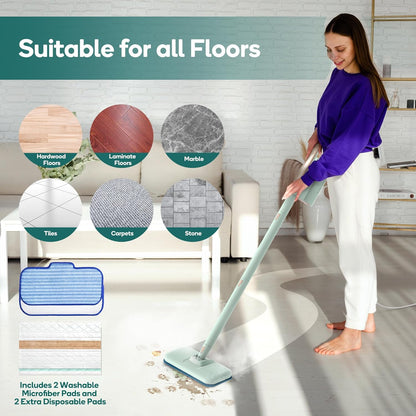 Newbealer Steam Mop & Detachable Handheld Cleaner, 250ml 1200W Powerful Floor Steamer, 3 Adjustable Levels for Carpet Laminate Hardwood Grout, Carpet Glider, 7 Multi-purpose Accessories & 2 Pads
