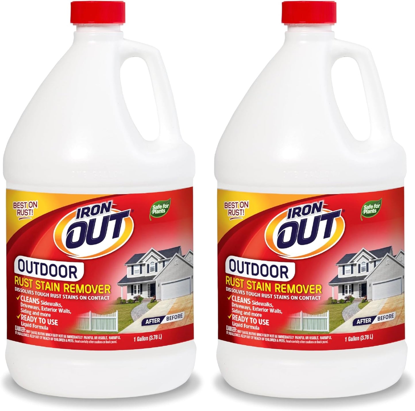 Iron OUT Liquid Rust Stain Remover, Pre-mixed, Quickly Removes Rust Stains from Concrete, Vinyl and Other Outdoor Surfaces, No Scrubbing, Safe to Use, Made in the USA, 1 Gallon