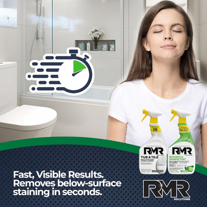 RMR Germ & Grime Guard Bundle – Tub & Tile Mold & Mildew Stain Remover + Botanical Disinfectant Cleaner, 2-Step Bathroom & Home Cleaning for Tile, Grout, Shower, Counters & More, 2–32 Oz Bottles