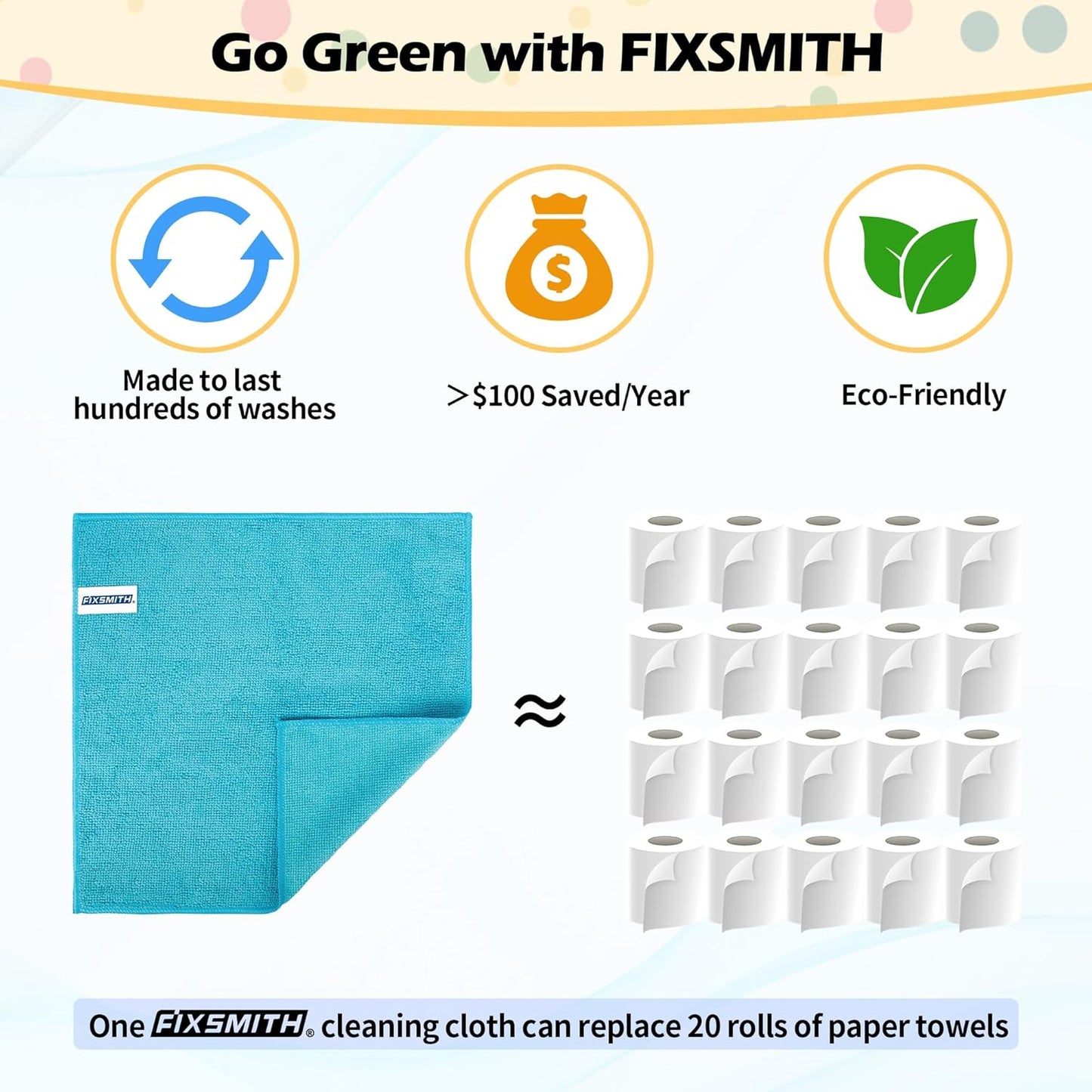 FIXSMITH Microfiber Cleaning Cloth - Pack of 8, Size: 12 x 16 in, Multi-Functional Cleaning Towels, Highly Absorbent Cleaning Rags, Lint-Free, Streak-Free Cleaning Cloths for Car Kitchen Home