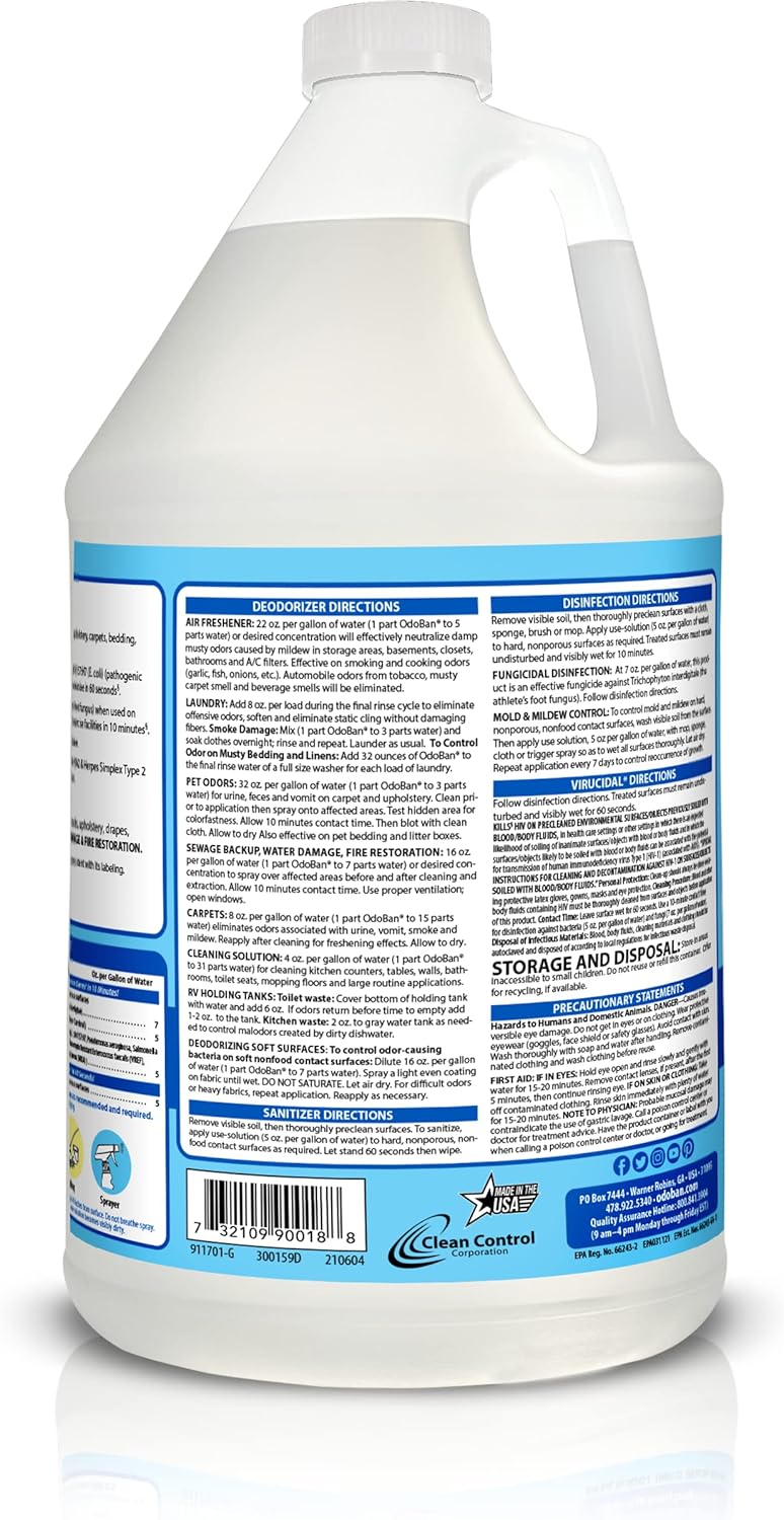 OdoBan Ready-to-Use Disinfectant and Harsh Aroma Eliminator, Cleaner and Fabric/Air Freshener, Set of 2, 14.6 Ounce 360-Degree Continuous Spray and 32 Ounce Trigger Spray, Fresh Linen Scent