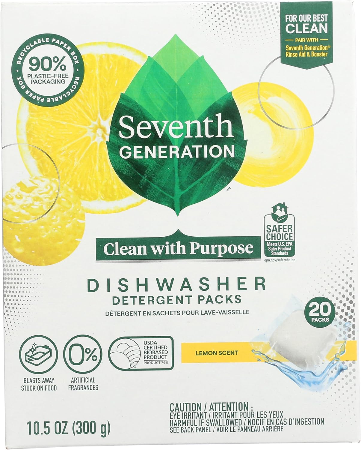 Seventh Generation Dishwasher Detergent Packs Free & Clear Pack of 2 for sparkling dishes Dishwasher tabs 45 count