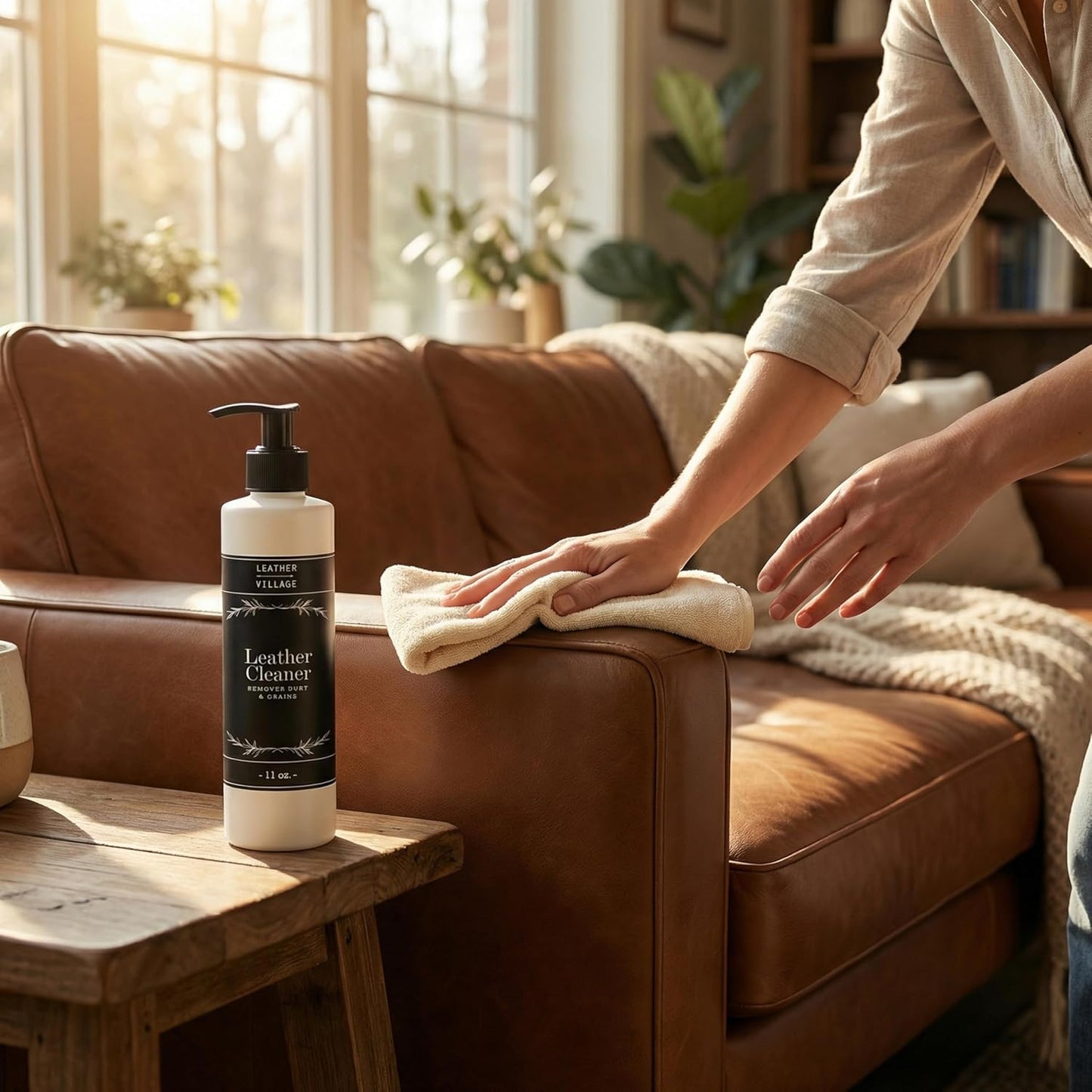 LEATHER VILLAGE Leather Cleaner and Conditioner for Car Seats, Furniture & Couch 2-in-1 Leather Care Kit with Wipe Cloth – Non-Toxic Stain Remover & Protectant for Shoes, Purse, Jacket, Bag | 11 oz