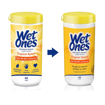 Wet Ones Antibacterial Hand Wipes, Tropical Splash Wipes, Antibacterial Wipes, Hand Sanitizer Wipes, Wet Ones Wipes, 40ct Canister (6 pack)