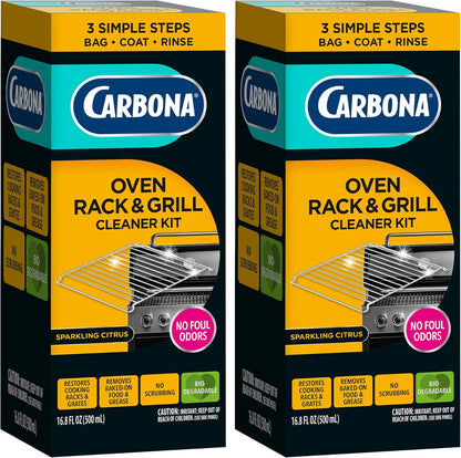 Carbona Oven Rack & Grill Cleaner Kit, Includes Bag & Gloves, Eliminates Thick Grease, Grime & Baked-On Food, Unscented Formula