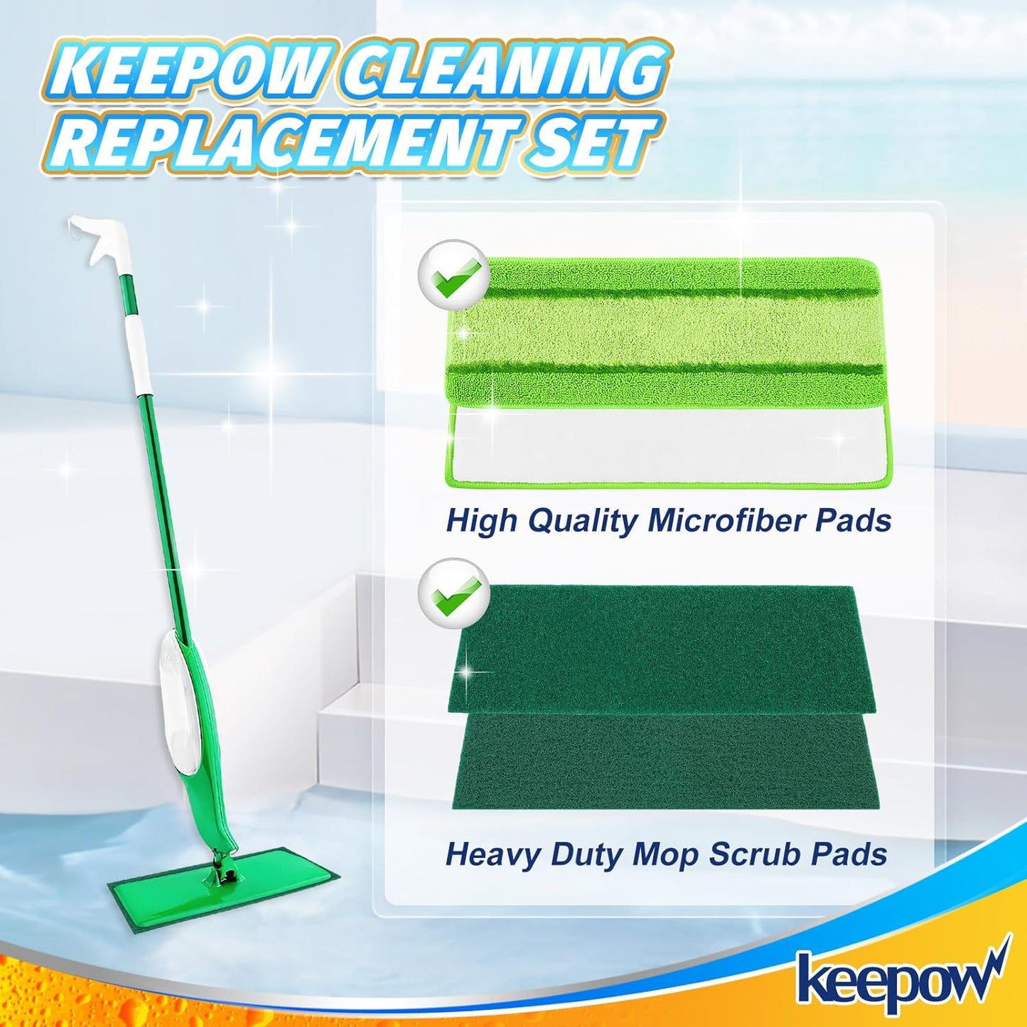 6 Pack Upgraded Spray Mop Refills for Libman Freedom Spray Mop, Washable Microfiber Spray Mop Replacement Head, 6 Count Reusable Mop Pads