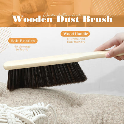 Tioncy 8 Pieces Wooden Dust Brush Bulk Hand Broom Bench Soft Bristle Cleaning Outdoor Furniture Brushes with Long Wood Handle for Cleaning Car Bed Sofa Fireplace Couch Clothes