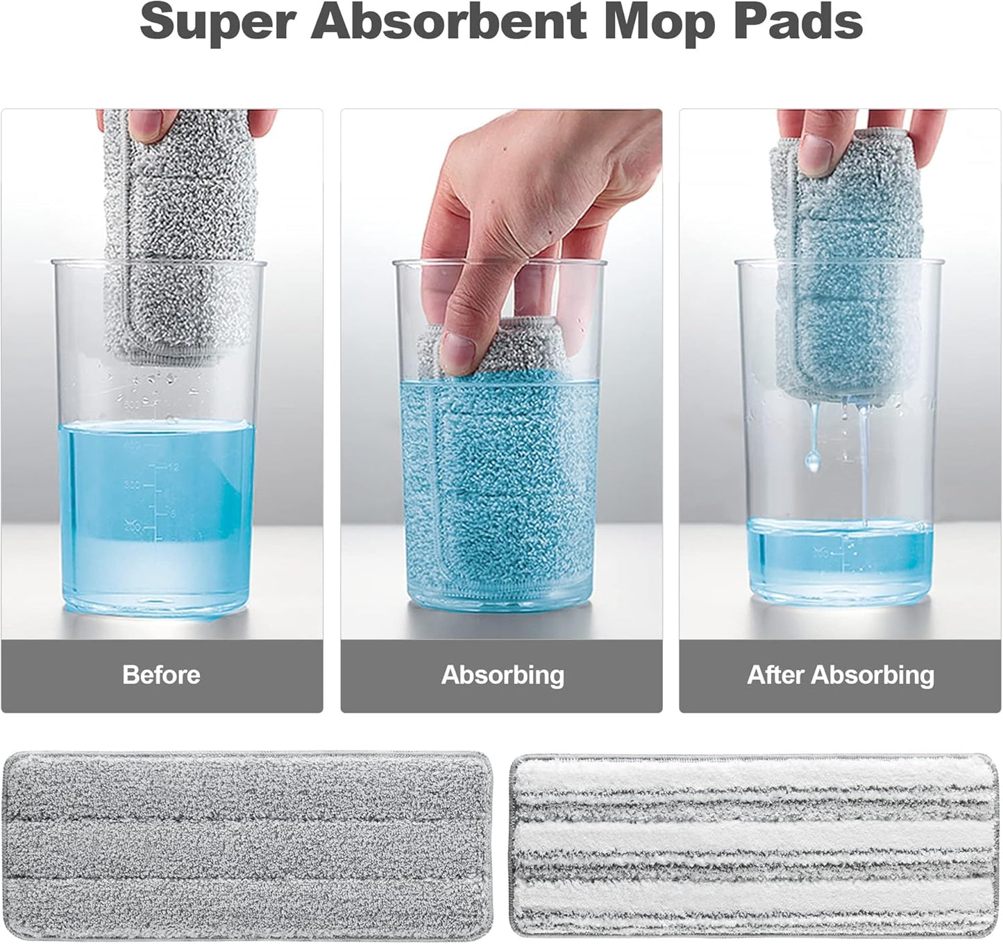 JOYMOOP 17.7-Inch Microfiber Flat Mop Replacement Pads – Washable Reusable Grey & Stripe, Pack of 4 Heavy-Duty Wet & Dry Refill for JOYMOOP Flat Mop & Bucket System