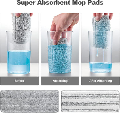 JOYMOOP 17.7-Inch Microfiber Flat Mop Replacement Pads – Washable Reusable Grey & Stripe, Pack of 4 Heavy-Duty Wet & Dry Refill for JOYMOOP Flat Mop & Bucket System