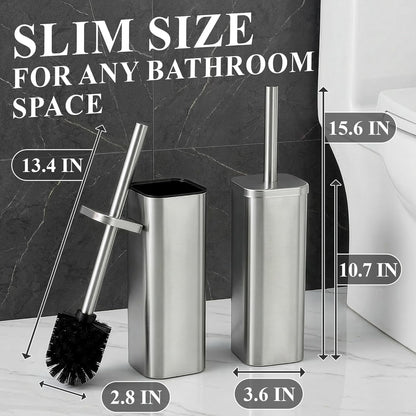 Stylish Stainless Steel Toilet Brush and Holder Set - Silver Toilet Bowl Brush and Holder with Splash Cover, Sturdy Bristles, Corrosion & Scratch Resistant - Elegant Design, Effective Deep Cleaning