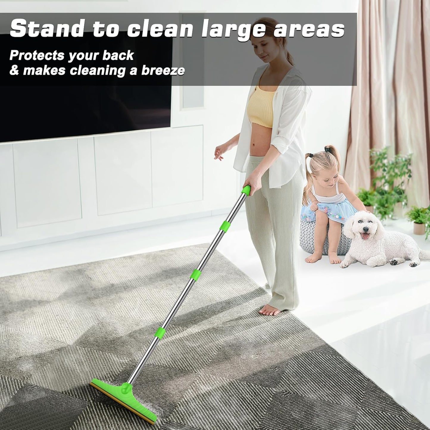 B-Land Carpet Rake for Pet Hair Removal, Reusable Pet Hair Remover with 60” Adjustable Long Handle, Carpet Scraper Dog Cat Hair Remover Tool for Rugs, Mats