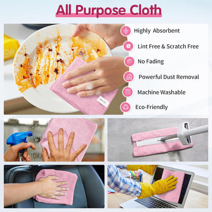 FIXSMITH Microfiber Cleaning Cloth - Pack of 8, Size: 12 x 16 in, Multi-Functional Cleaning Towels, Highly Absorbent Cleaning Rags, Lint-Free, Streak-Free Cleaning Cloths for Car Kitchen Home
