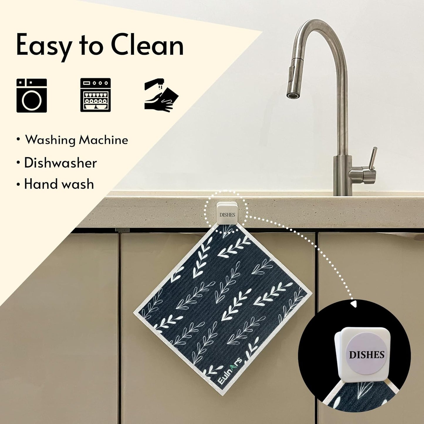 Eulnars Swedish Dishcloths for Kitchen, 8 Pack Reusable Paper Towels with Clips, Non-Scratch Swedish Kitchen Towels, Super Absorbent Cellulose Sponge Cloths, Dishwasher Safe, No Odor