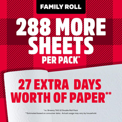 Brawny Tear-A-Square 3-Ply Paper Towels, 6 Double Rolls = 12 Regular Rolls, Strong, Absorbent, and Durable with 3 Sheet Sizes (Quarter, Half, Full)