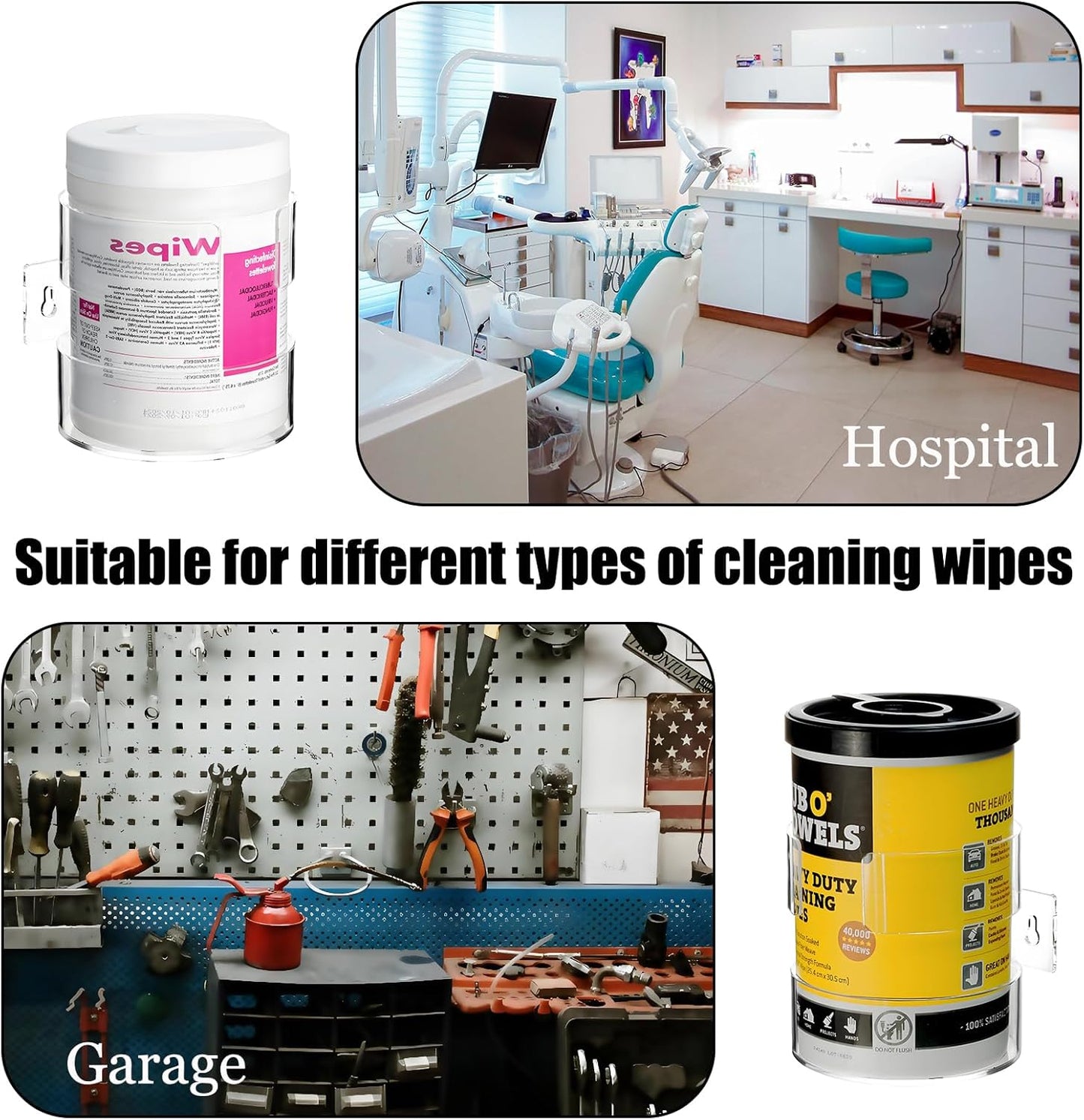Wall-Mounted Wipes Holder for Cleaning Wipes, Acrylic Wipe Container Holder Rack for Wall - Easy Installation, Idea for Kitchen, Bathroom, Office, School, Clear (4.33" L x 4.72" W x 5.51" H)