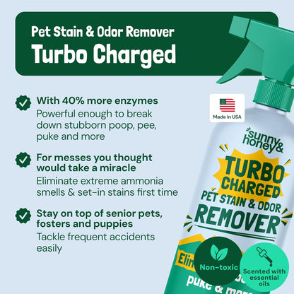 Sunny & Honey Pet Stain and Odor Remover - Enzyme Cleaner for Dog Urine and Poop on Carpets and Furniture - Strong Pet Carpet Cleaner Spray (1 Gallon Mint)