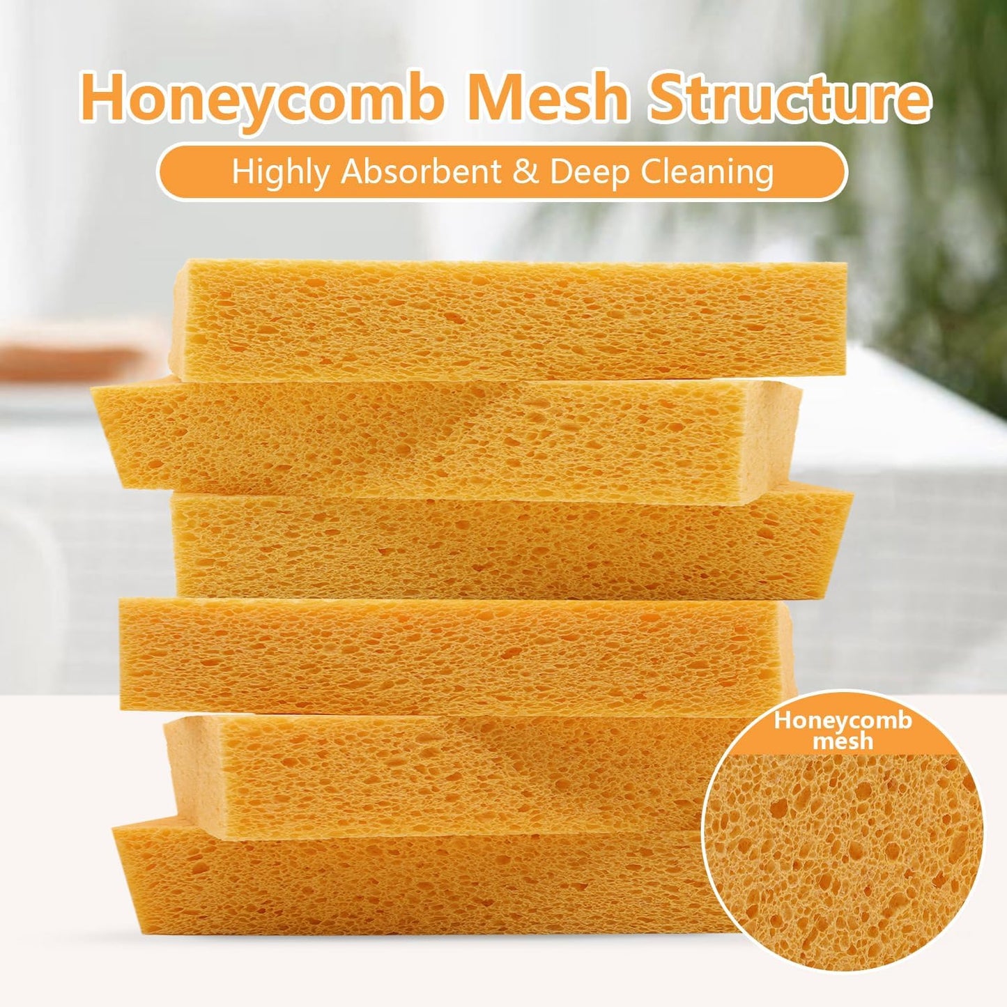 Cellulose Sponges, Large Size 4" x 6" x 1" - Heavy Duty Scrub Kitchen Sponge, Clean Tough Messes Without Scratching Kitchen Cleaning Pads, Pop Up Eco DIY (6 Pack), Green
