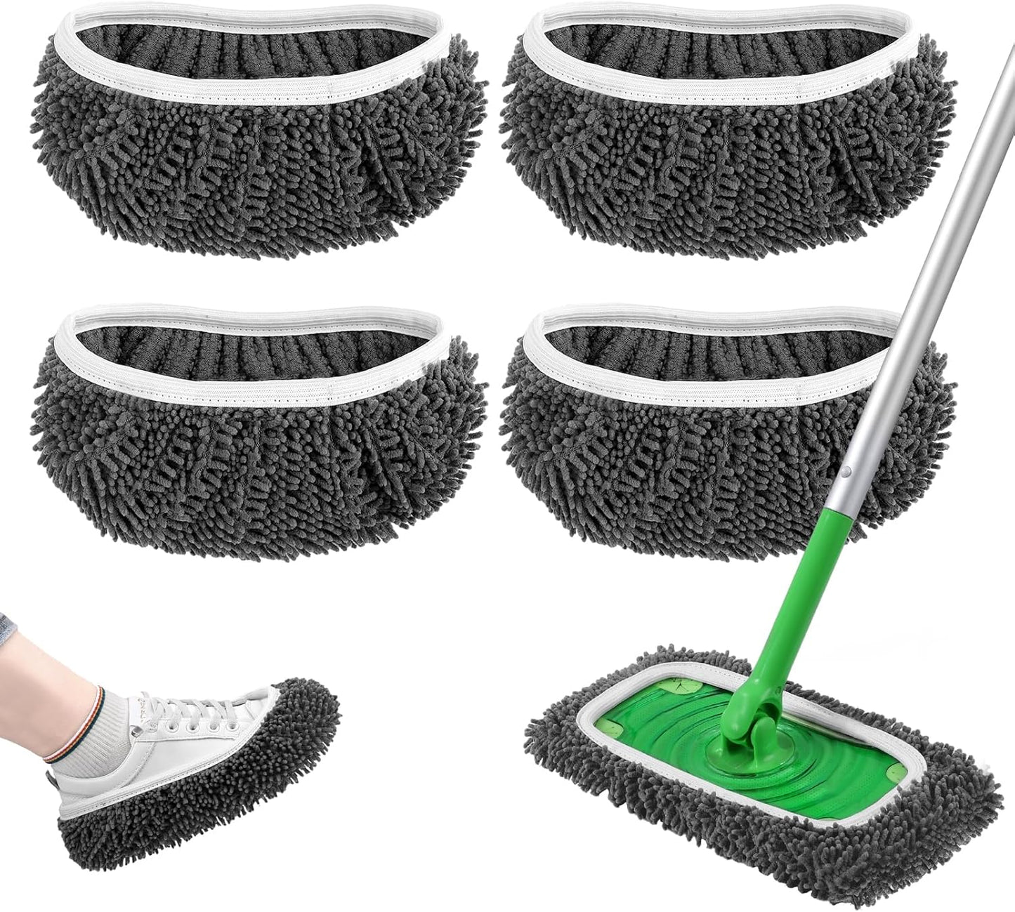 Reusable Microfiber Mop Pads Compatible with Swiffer Sweeper- 4 Pack Dry Sweeping Cloths & Wet Mopping Cloths - Chenille Washable Wet Pads Refill for Mopping Floors (Mop is not Included)