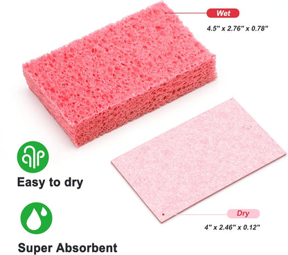 Cellulose Sponges,Heavy Duty Scrub Kitchen Sponge,Clean Tough Messes Without Scratching Sponges Kitchen,Pop Up Eco Sponges DIY Orange (6 Pack)