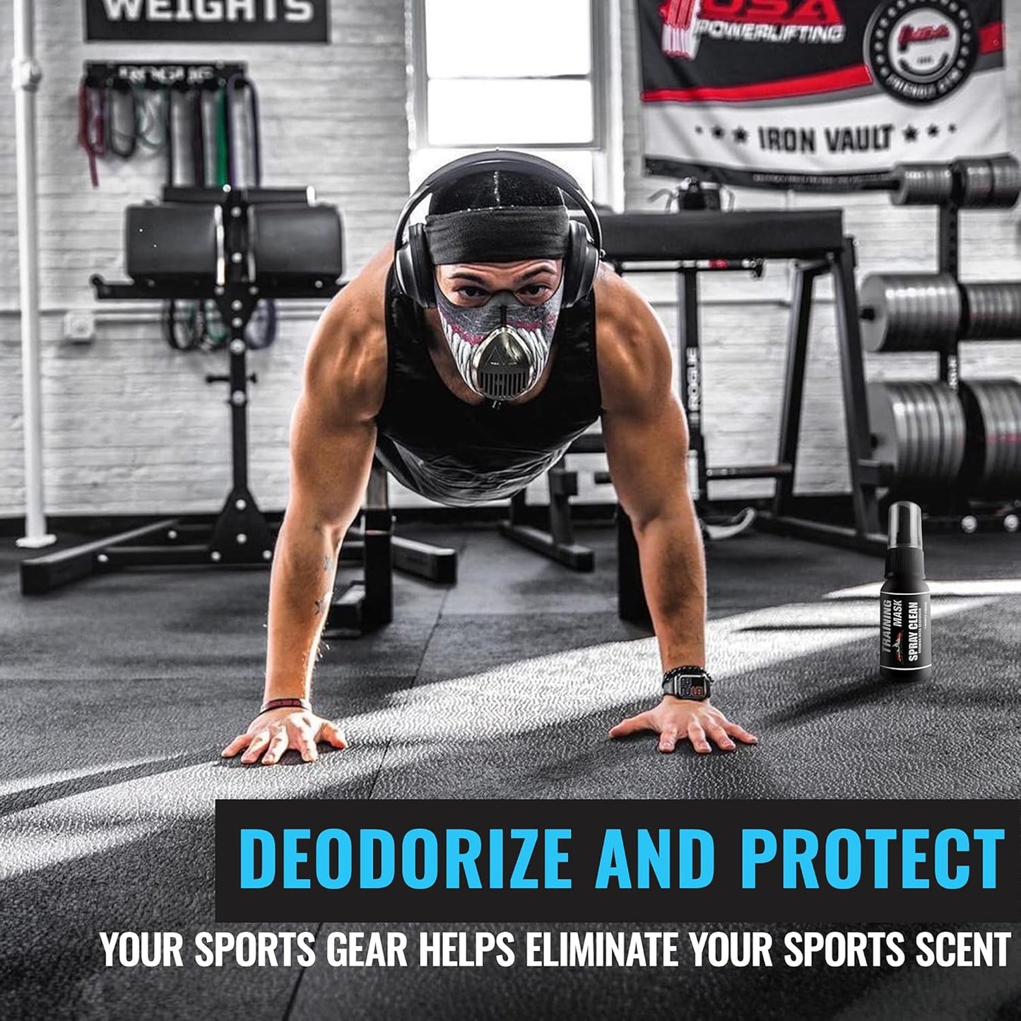 TRAININGMASK - Spray Clean Defense, Multipurpose Face Mask Spray, Mask Spray with Fresh Scent, Deodorizing Fabric Refresher Spray for Face Masks, Gears, and More, 1 fl oz