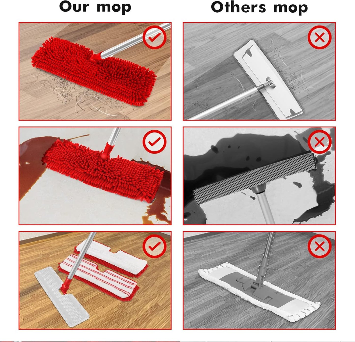 MASTERTOP Microfibre Flat Mop, Extended Wet Dry Large Floor Mop with 5 Reusable Pads & Telescopic Handle, Dust Mops for Laminate Wooden Hard Floor Vinyl Tile Floors Cleaning - Send 1 Cleaning Scraper