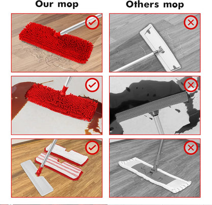 MASTERTOP Microfibre Flat Mop, Extended Wet Dry Large Floor Mop with 5 Reusable Pads & Telescopic Handle, Dust Mops for Laminate Wooden Hard Floor Vinyl Tile Floors Cleaning - Send 1 Cleaning Scraper