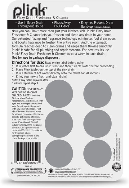 Plink Fizzy Drain Freshener and Cleaner, Prevents Clogs and Removes Odors in Household Sinks, Lemon Scent, 6-Pack