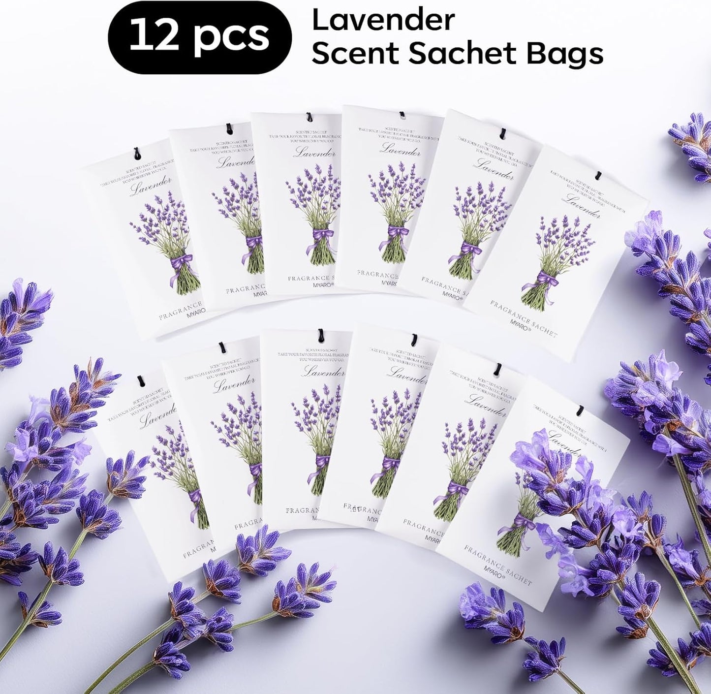 MYARO 12 Pack Fresh Linen Scented Sachets for Drawer, Closet & Car Air Freshener Bags | Odor Eliminator & Fabric Refresher | Crisp, Clean Home Fragrance Gift Set