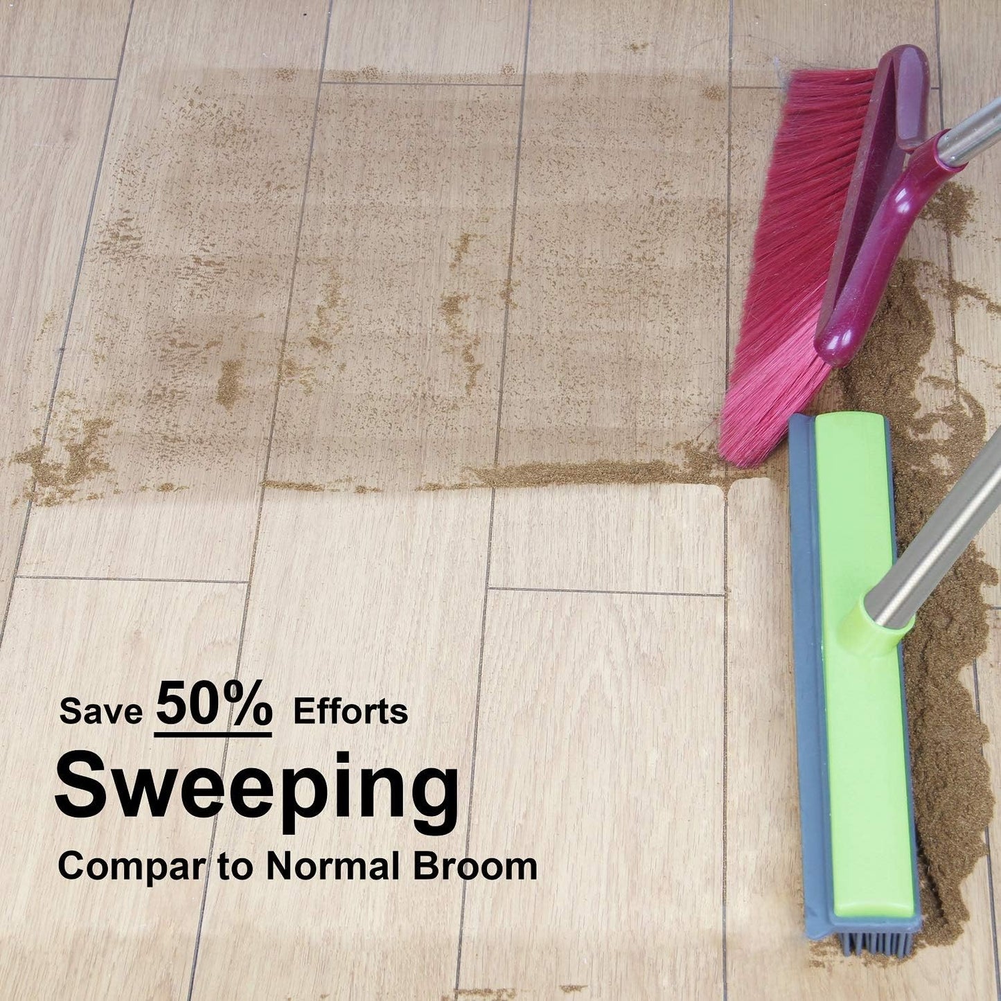 LandHope Carpet Rake for Pet Hair Remover Long Handle with Squeegee, Rubber Broom Carpet Brush Non Scratch Bristles Fur Remover Indoor Outdoor Push Broom for Cat Dog Hair Hardwood Tile Windows Clean