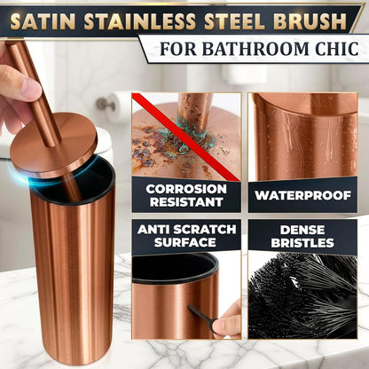 Stylish Stainless Steel Toilet Brush and Holder Set - Silver Toilet Bowl Brush and Holder with Splash Cover, Sturdy Bristles, Corrosion & Scratch Resistant - Elegant Design, Effective Deep Cleaning