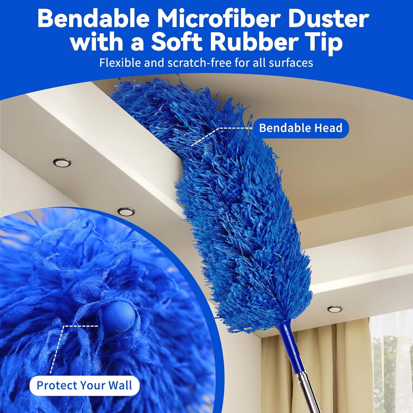 Dusters 6-in-1 Kit, Duster with Extension Pole 100 Inches, Dusters for Cleaning, Cobweb Duster, Microfiber Feather Gap Duster Cleaner for Fans, Blinds, Cars and Furniture