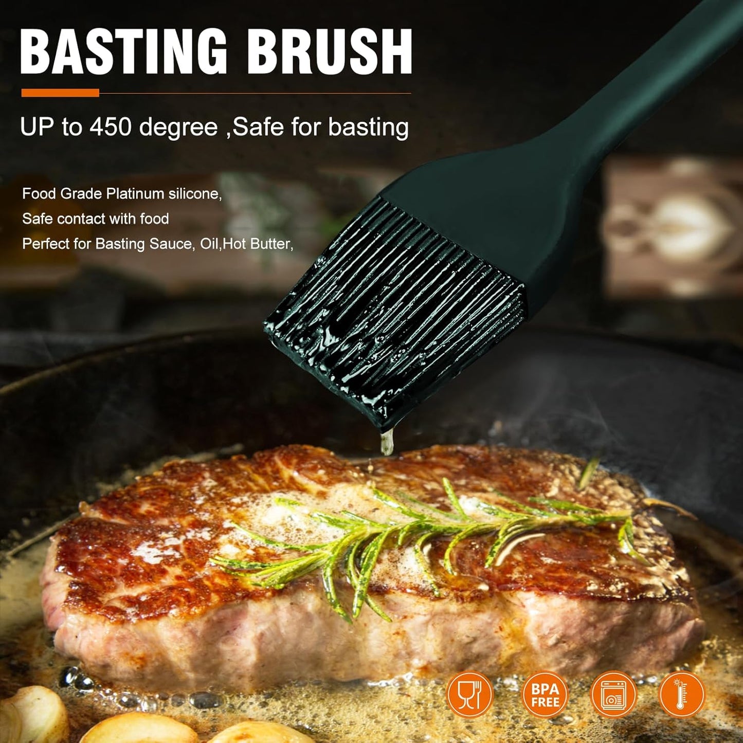 Walfos Silicone Basting Pastry Brush, Heat Resistant Pastry Brush Set, Strong Steel Core and One-Pieces Design, Perfect for BBQ Grill Baking Kitchen Cooking, BPA Free and Dishwasher Safe, 2 Pcs (Blue)