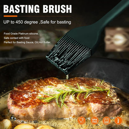 Walfos Silicone Basting Pastry Brush, Heat Resistant Pastry Brush Set, Strong Steel Core and One-Pieces Design, Perfect for BBQ Grill Baking Kitchen Cooking, BPA Free and Dishwasher Safe, 2 Pcs (Blue)