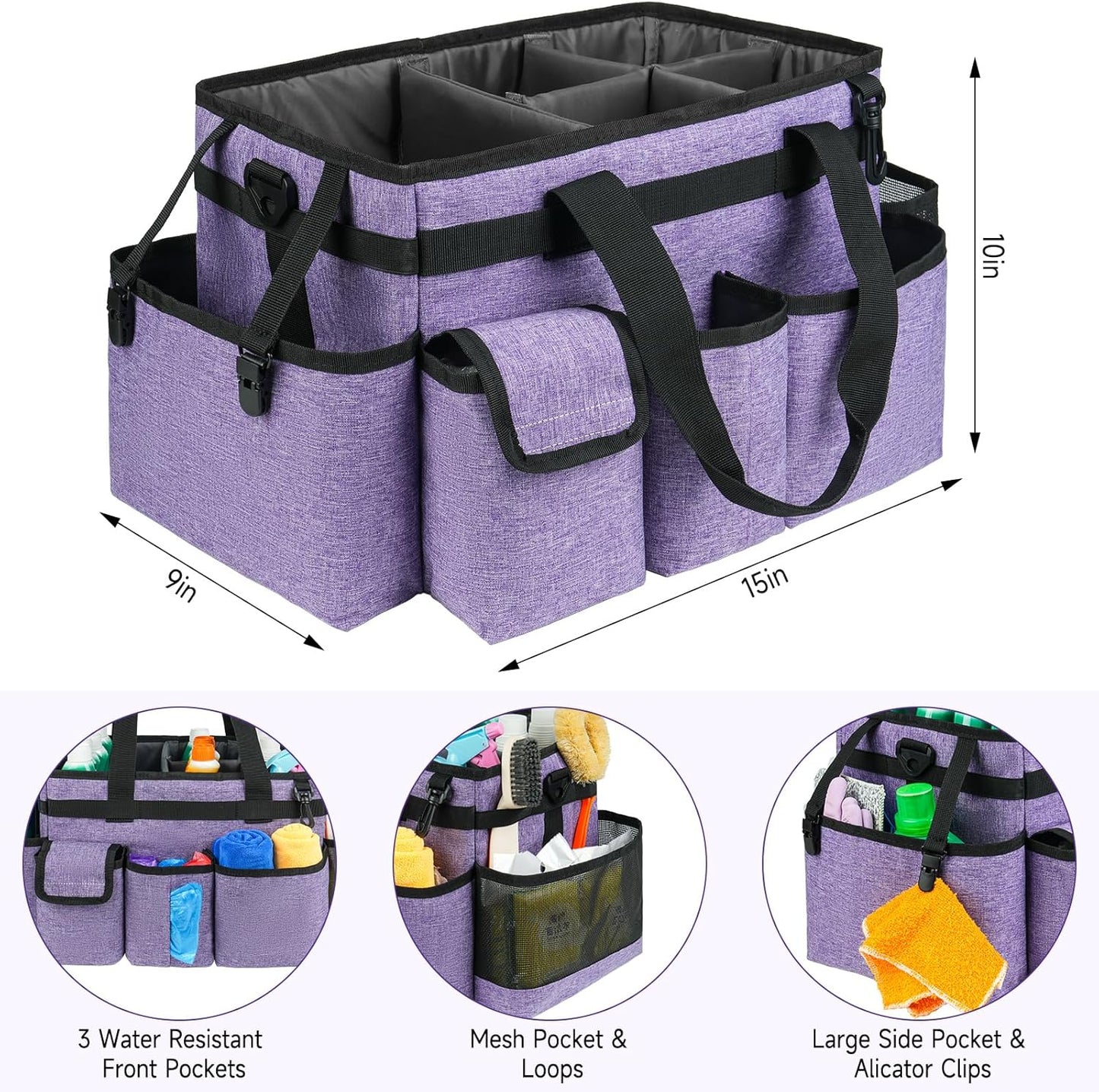 Cleaning Caddy,Cleaning Bag for Housekeepers,Cleaning Supplies Organizer with Handle,Black