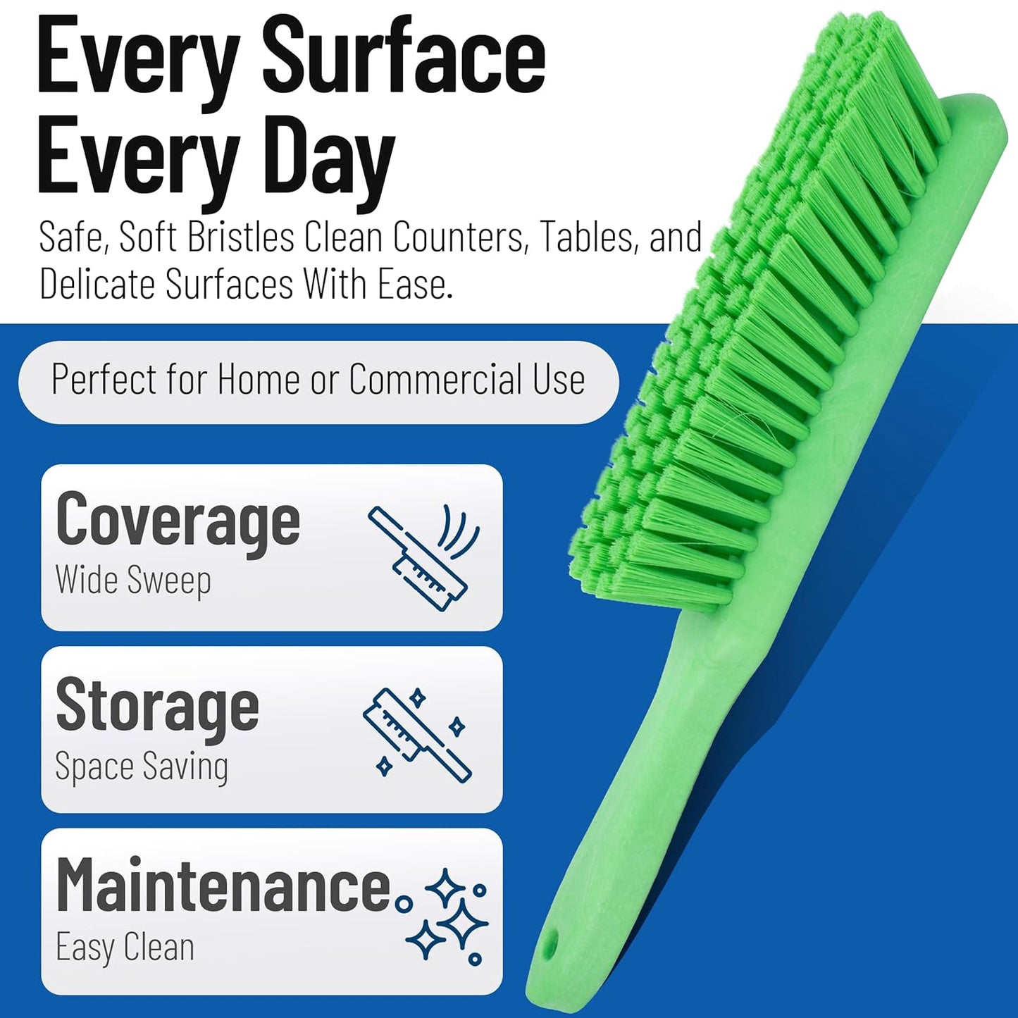 SPARTA Handheld Soft Counter Brush 8 Inch Bristle Span, Multi-Use Dust Brush with 5 Inch Handle for Tables, Countertops, and Delicate Surfaces, Polyester, Orange