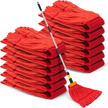 Hushee 6 Pack Large Microfiber Tube Mop Heads 18 oz Heavy Duty Commercial Industrial Wet Mop Head Refill Reusable Machine Washable Looped End Mopheads for Hardwood, Tile, Laminate Floors (Blue)
