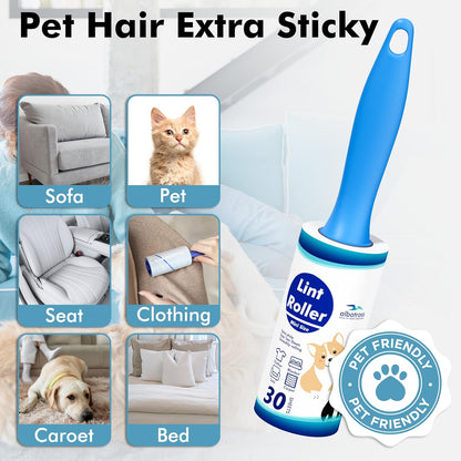 Large Lint Rollers for Carpet, 9.45'' Sticky Rollers for Floor with 360 Sheets, Extendable Long Handle Sticky Mop for Cleaning Couch, Curtains, Cars, Clothing, and Pet Hair