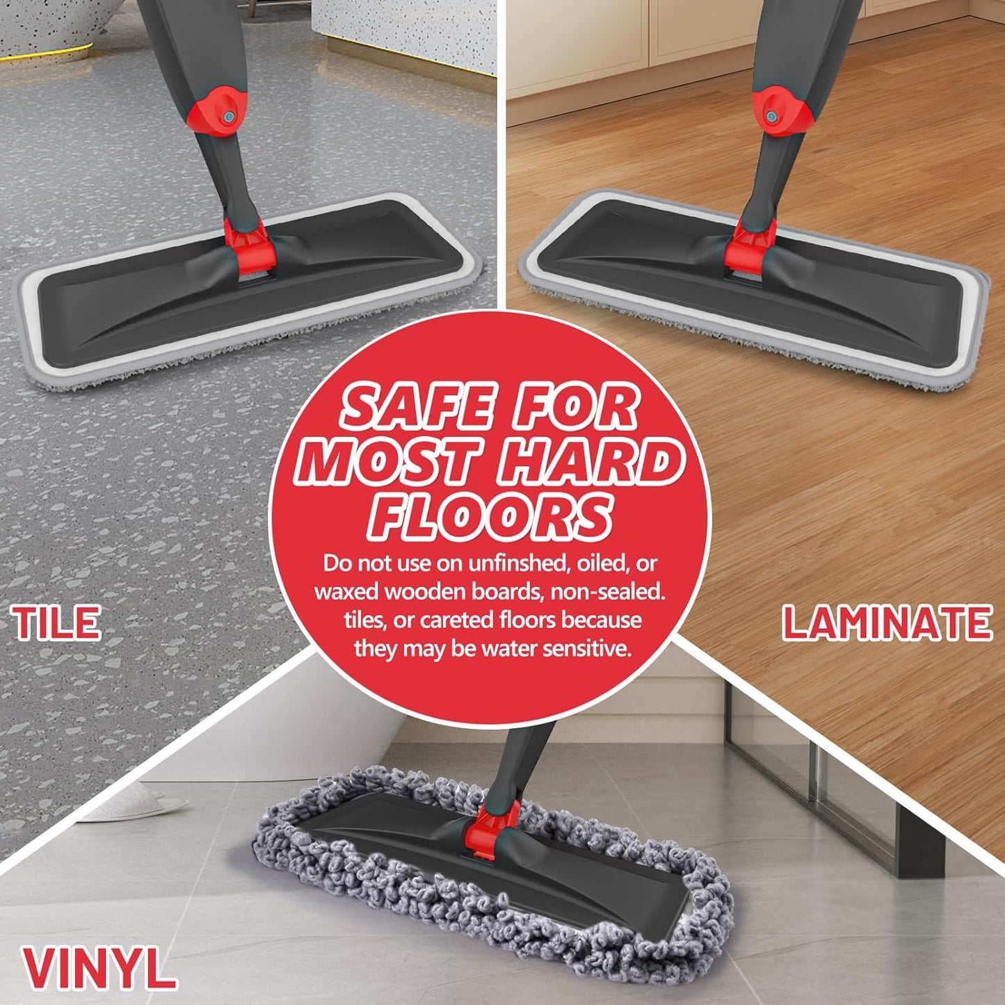 HOMTOYOU Spray Mops for Floor Cleaning: Wet Mop for Hardwood Tile Wood Laminate Vinyl - 3 Washable Microfiber Pads for Swiffer Powermop - Absorbs Pet Hair Dust