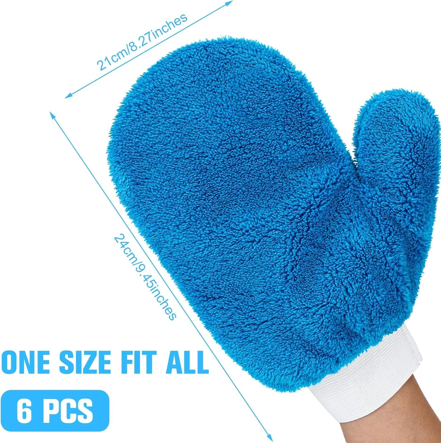 Remerry 6 Pcs Microfiber Mitts with Thumb for Cars Paint Wash Gloves Terry Weave Dusting Mitts