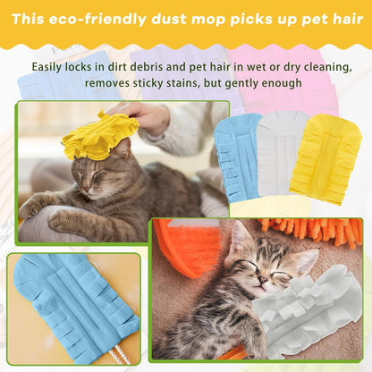 Zubebe 12 Pcs Duster Refill Reusable Fleece Duster Refills Feather Flat Dusters Multi Surface Washable Cleaning Pads Tools for Home, Blinds, Car, Pet, Furniture, Fans (Dark Color)
