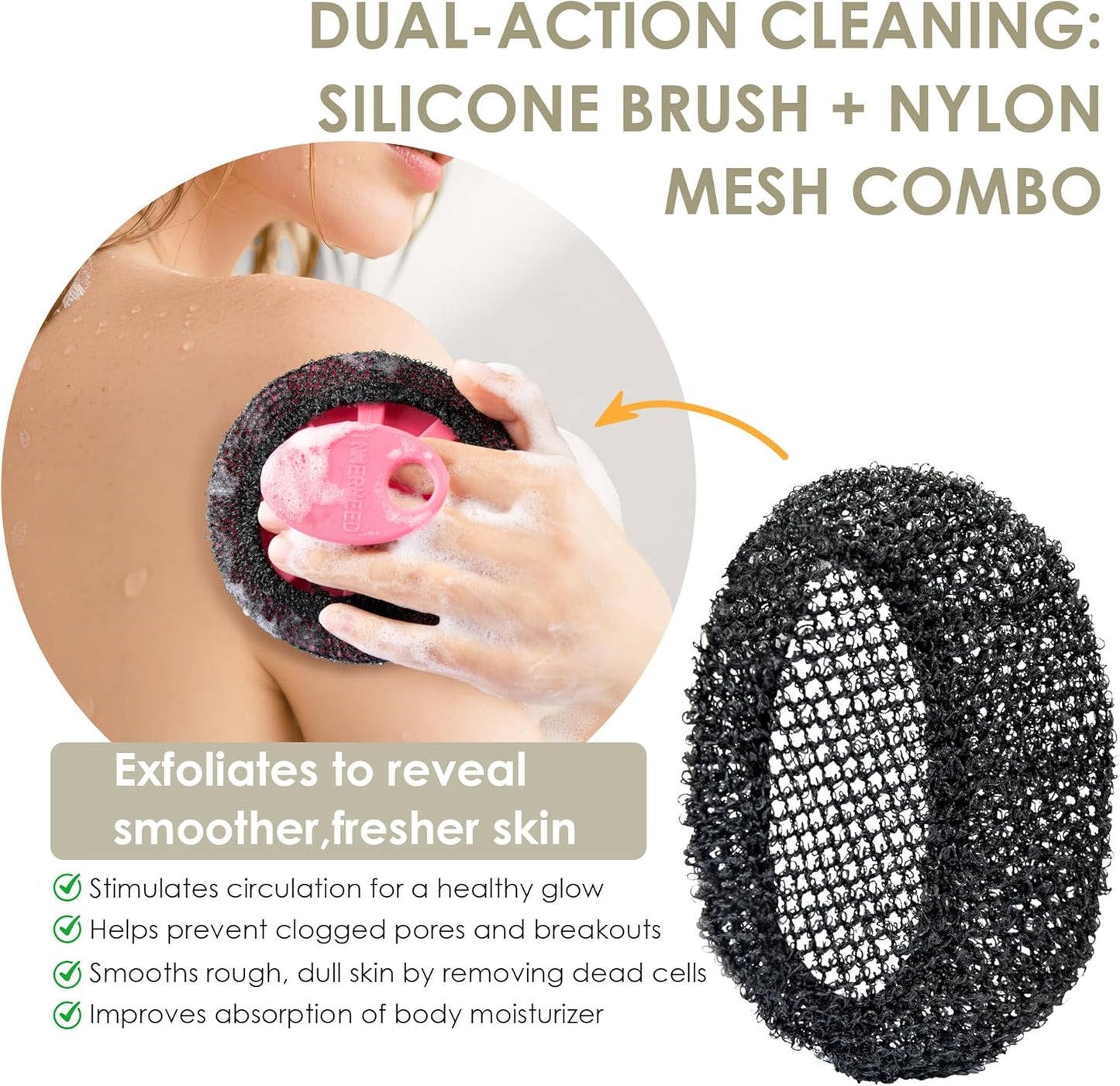 INNERNEED Food-Grade Soft Silicone Body Scrubber Shower Brush Handheld Cleansing Skin Brush, Gentle Exfoliating and Lather Well (Black)