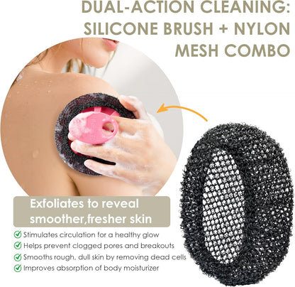 INNERNEED Food-Grade Soft Silicone Body Scrubber Shower Brush Handheld Cleansing Skin Brush, Gentle Exfoliating and Lather Well (Black)