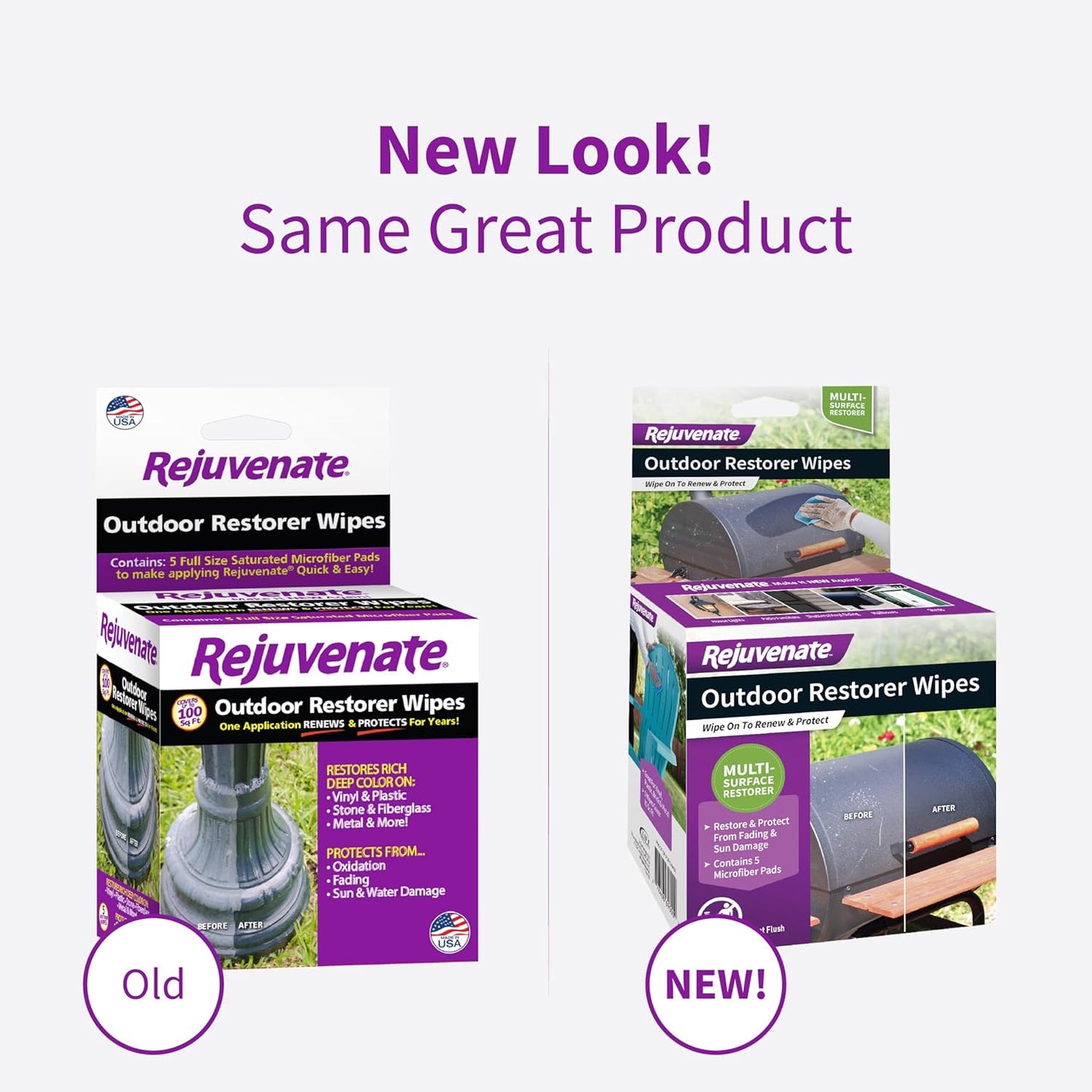 Rejuvenate Outdoor Restorer Wipes, 5 Count, Individually-Wrapped Pre- Saturated Microfiber Wipes Restore Faded and Weathered Surfaces Such As Patio Furniture, Shutters, Siding, Mailboxes And More