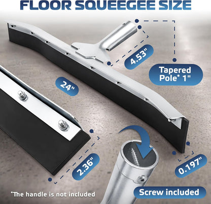 DSV Standard Curved Floor Squeegee 24’’, Rubber Blade Garage Squeegee, Taper Pole Connection - Handle Sold Separately for Tiles, Concrete and Asphalt