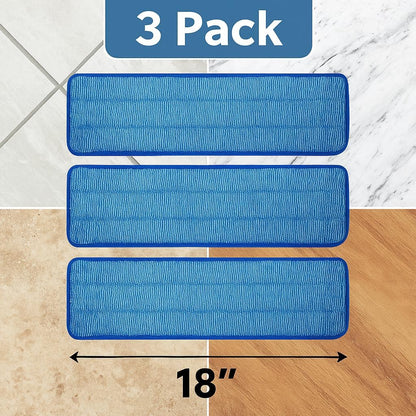 3 Pack of 18 inch Microfiber Mop Pad Universal for Commercial/Industrial/Professional use. Fits 16-18 Inch Heads Heavy Duty Wet & Dry Cleaning Reusable Mop Refills Fit for Most Flat Mops