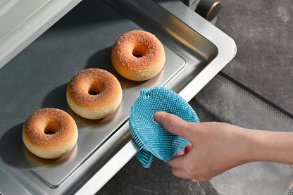Fox Run Silicone Dish Scrubbers, Set of 6 Multi-Purpose Reusable Cleaning Brushes, Safe for Non-Stick, Blue, Cyan, and Light Purple