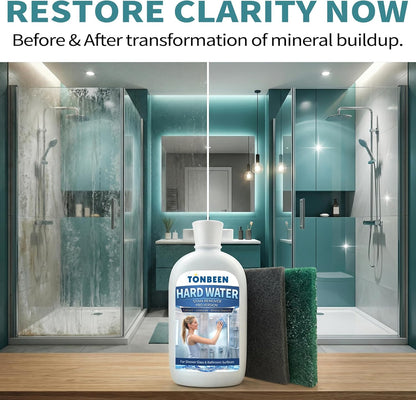 Hard Water Stain Remover Paste with Polishing Pads Calcium & Limescale Cleaner for Shower Glass, Shower Doors & Tiles, Includes 800 & 1200 Grit Pads, 500ml, 16.9fl oz